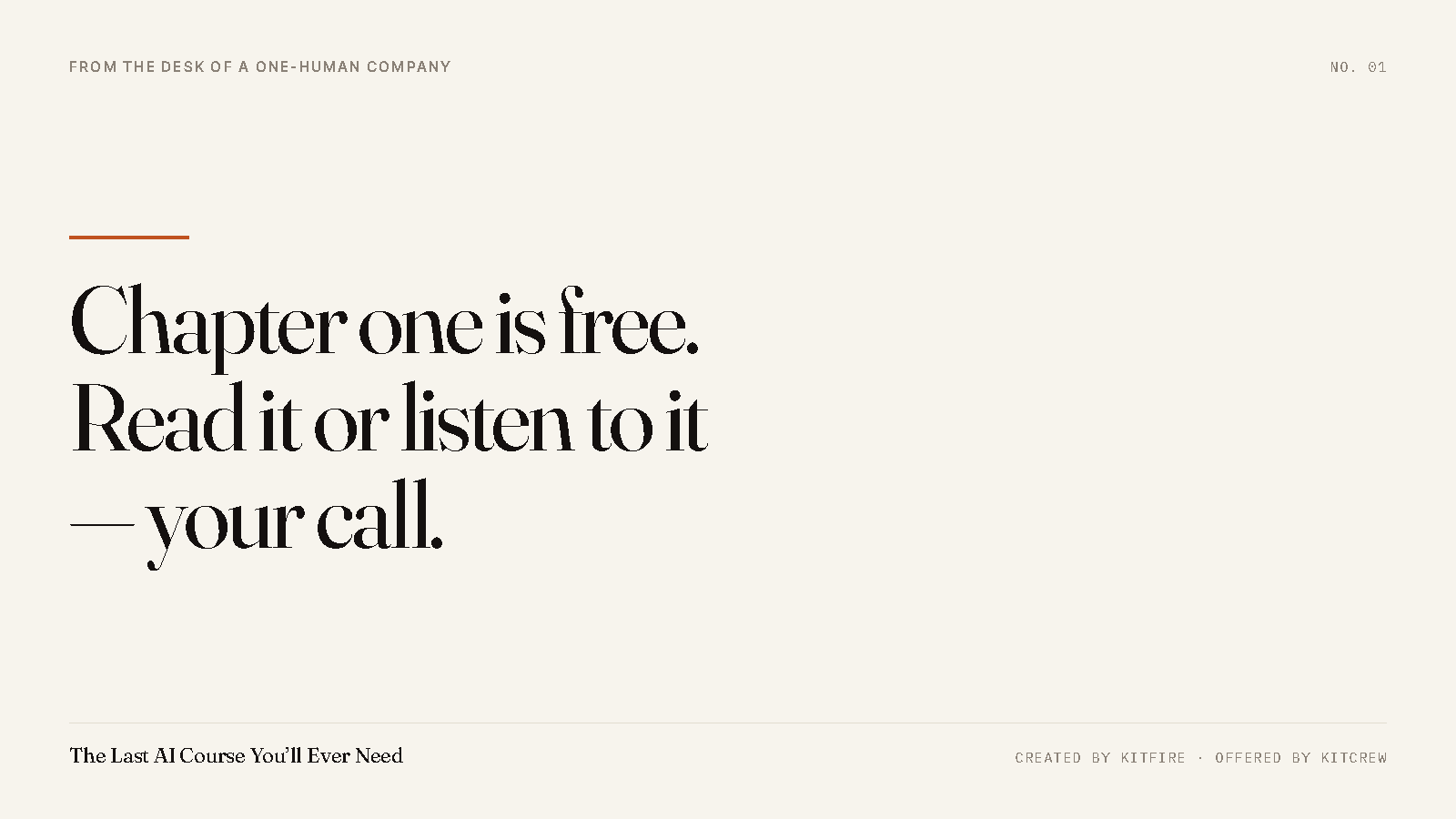 Title card: Chapter one is free
